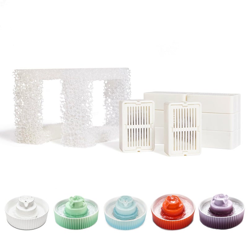 Wonder Creature 8 Packs Ceramic Cat Fountain Filter for Aurora, Cupcake and 360Â° Stainless Steel Cat Water Fountain, 8 Carbon Filters & 2 Pre-filter Sponges, Dog Water Fountain Dispenser Filters Pack - Image 1